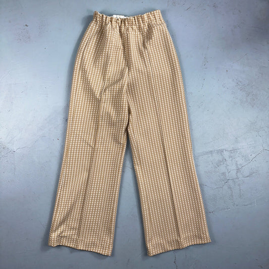 Vintage 70s High Waist Bell Bottom Poly Knit Disco Pants Pattern Checkerboard