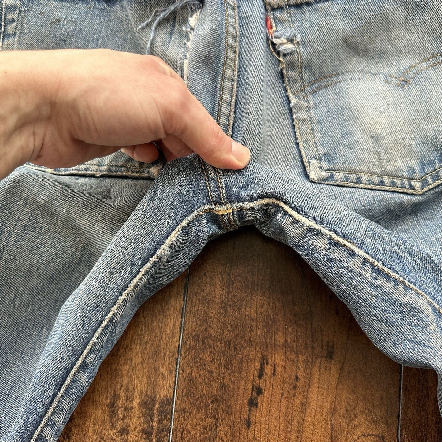 Levis 501 XX Big E True Vintage 60s Redline THRASHED Denim Jeans 1960s 27x26