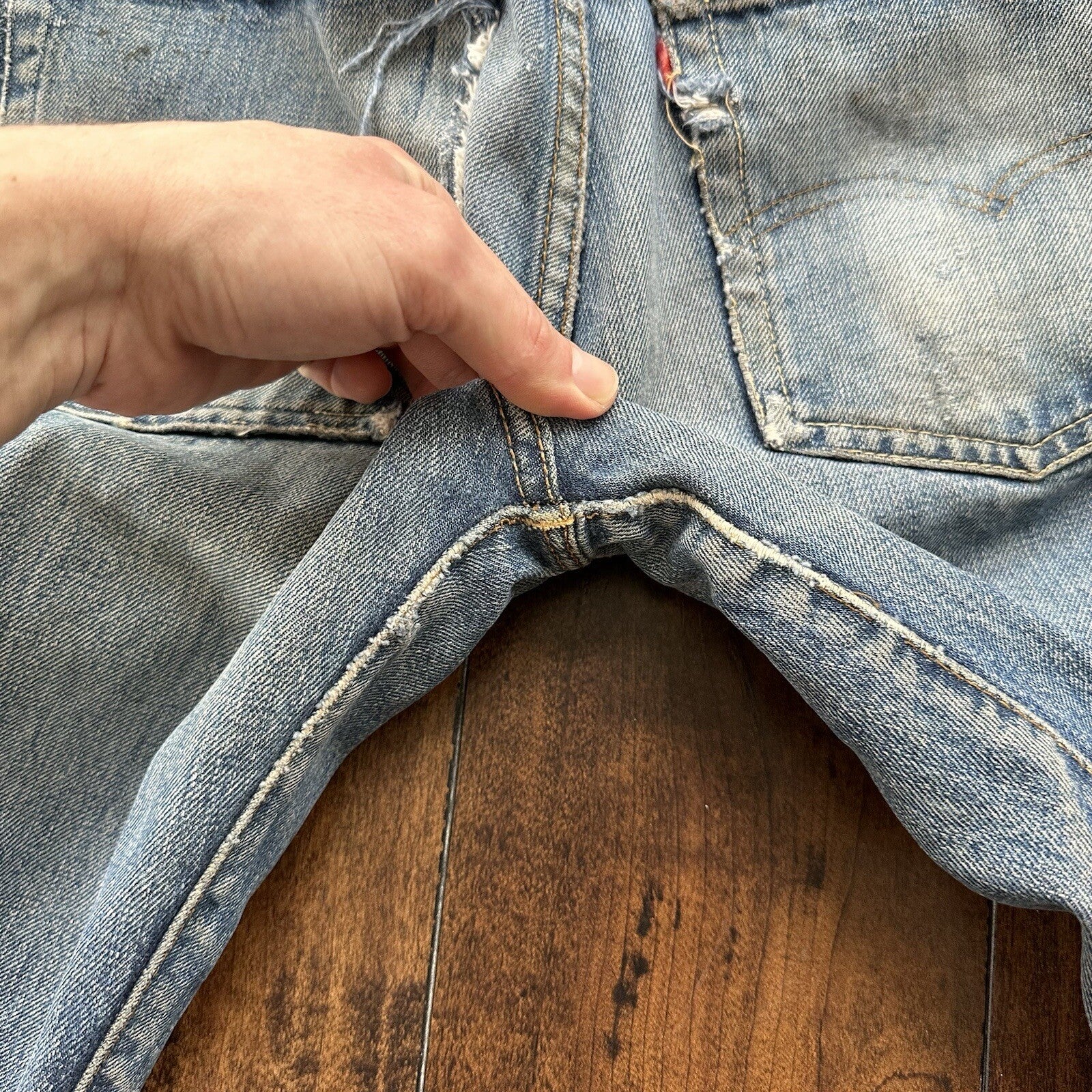 Levis 501 XX Big E True Vintage 60s Redline THRASHED Denim Jeans 1960s 27x26