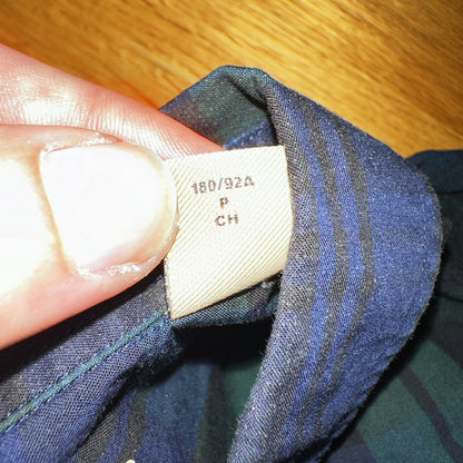 Burberry Men’sGreen Plaid Shirt Size S Button Up Long Sleeve Lightweight Cotton