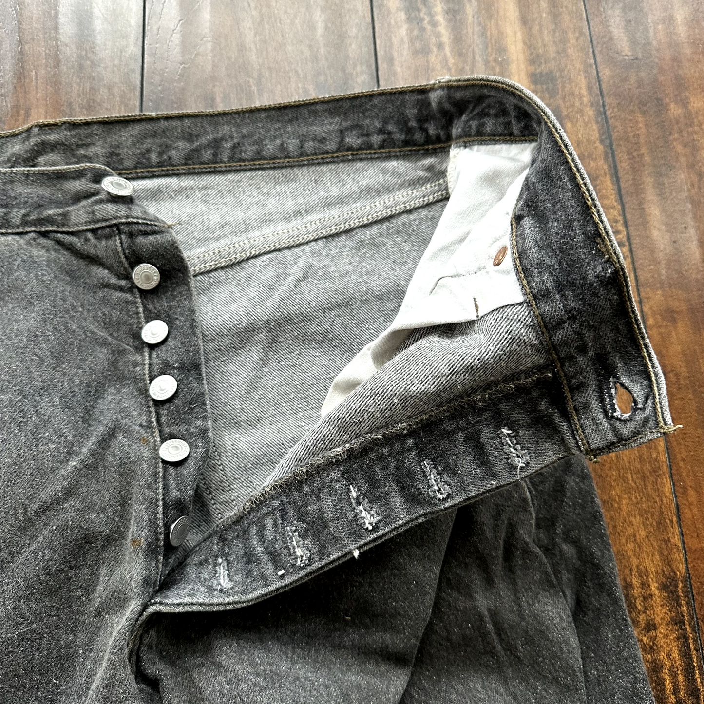 Vintage Levis 501 Button Fly 90s Tag Jeans Black Gray 80s 38x34 Act 35x32