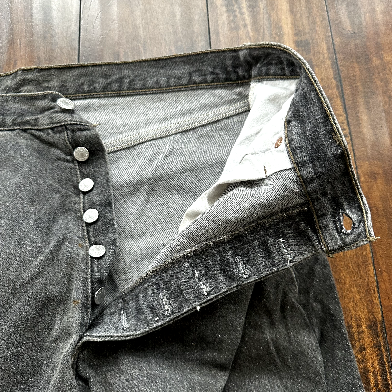 Vintage Levis 501 Button Fly 90s Tag Jeans Black Gray 80s 38x34 Act 35x32