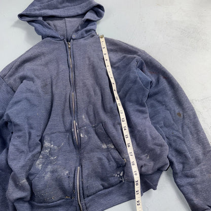 Blue Healthknit Zip Up Hoodie Vintage 80s 90s Thermal Lined USA 2XL Thrashed