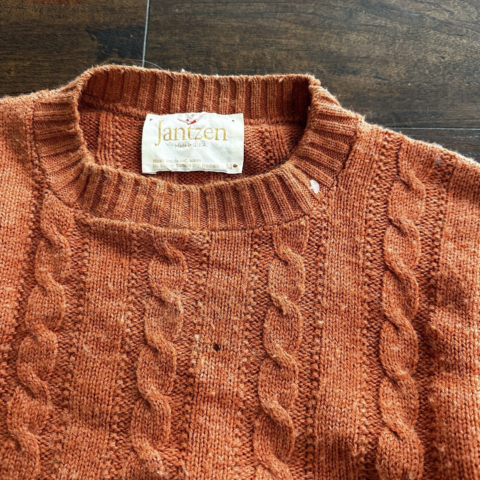 Vintage Jantzen Mens M Crewneck Sweater Orange USA Coogi Style Ugly Knit 60s