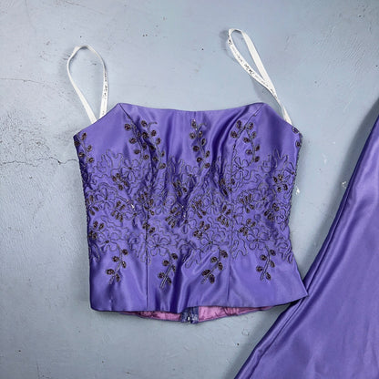 Zum Zum By Niki Livas Women's Purple Crop Skirt Beading Maxi Dress 5-6 USA Prom