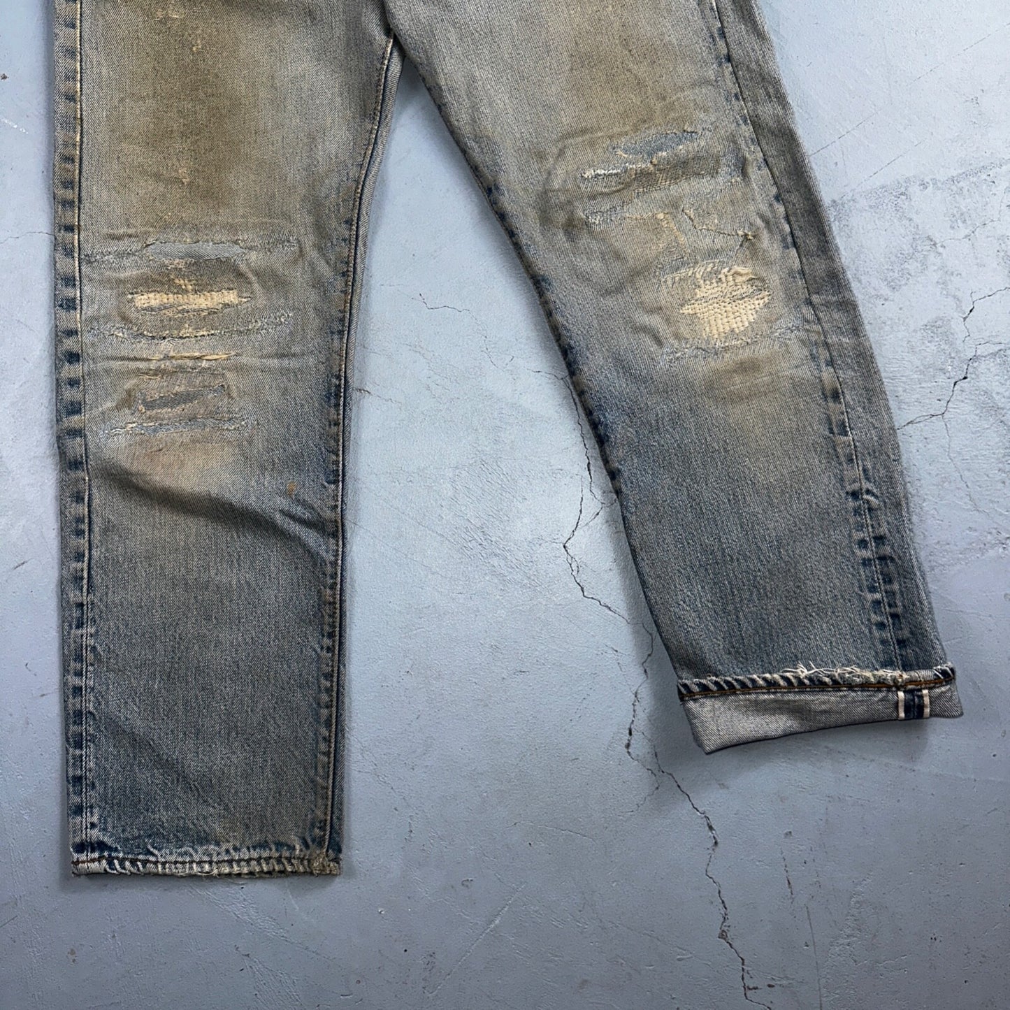 Levis 501 Vintage 80s Redline Selvedge USA XX Jeans Light Wash Thrashed Ac 29x26