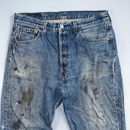 Levis 501 Vintage 90s Poland Straight Leg Jeans Blue Med Wash 34x34 Act 32x33