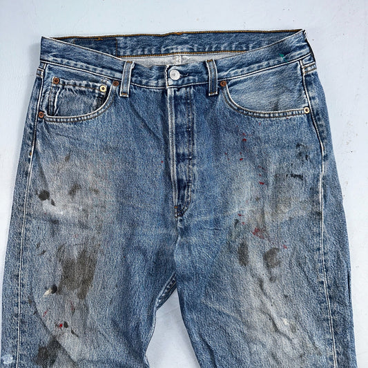 Levis 501 Vintage 90s Poland Straight Leg Jeans Blue Med Wash 34x34 Act 32x33