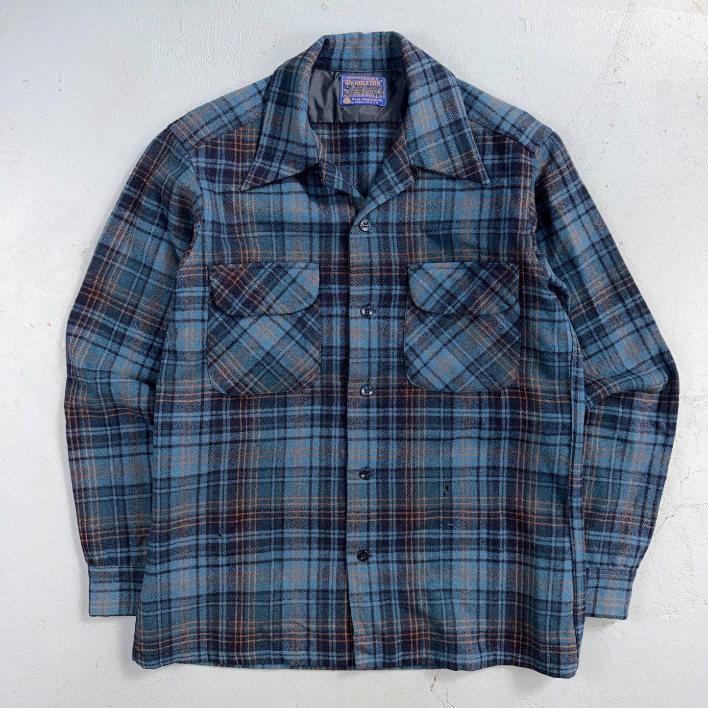 Pendleton Board Shirt Mens S 1960s Plaid Wool Long Sleeve VTG USA Loop Collar