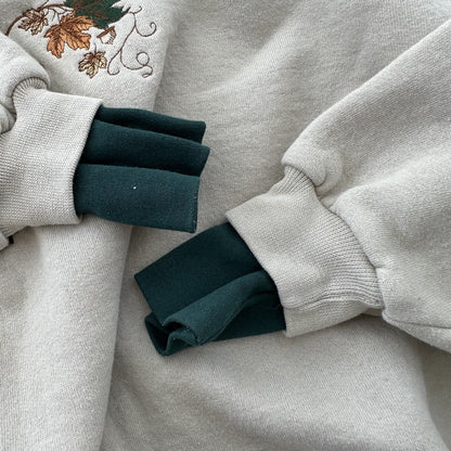 PFI Womens Size XL Autumn Leaves Long Sleeve Green Fall Collared Sweatshirt 90s