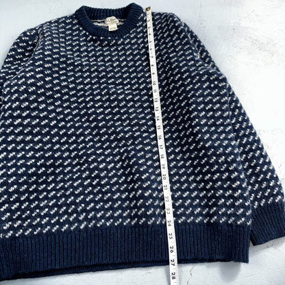 LL Bean VTG Sweater Mens 3XL Birdseye Norwegian Wool Fisherman Blue Heritage