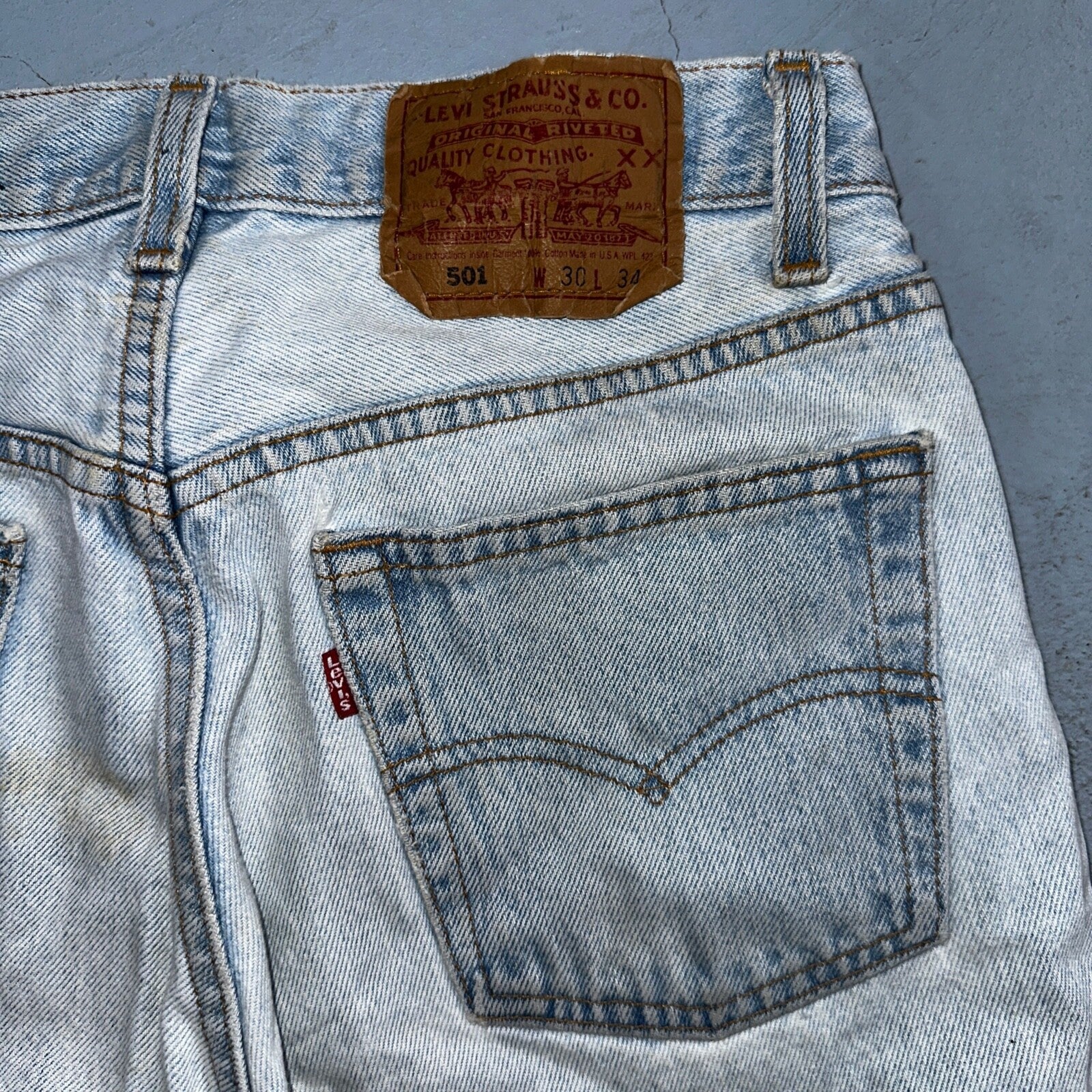 Levis 501 Vintage 90s USA XX Straight Leg Jeans Blue Light Wash 30x34 Act 28x29