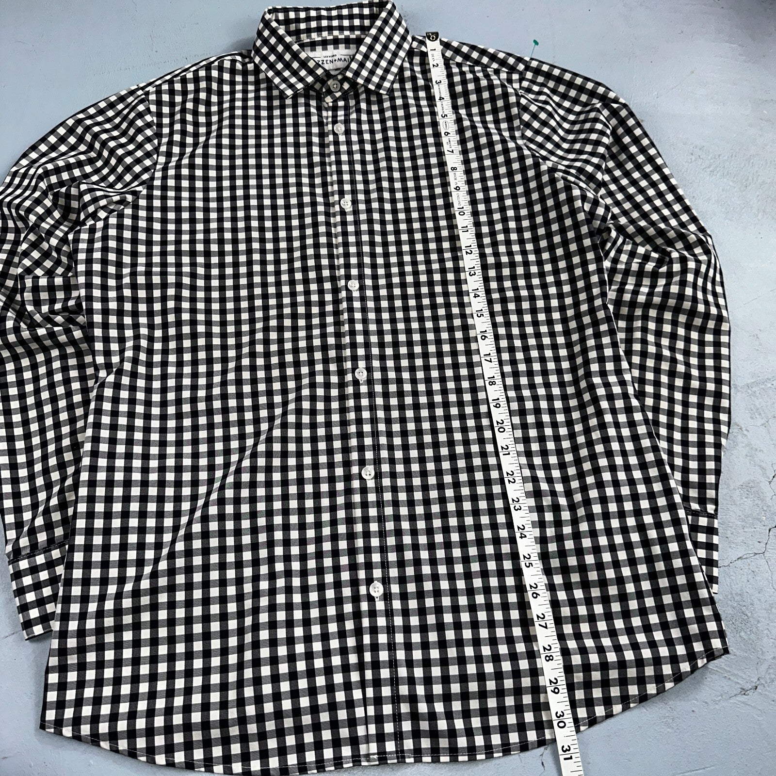 Mizzen Main Shirt Men L Black Button Performance Trim Fit Gingham Check USA