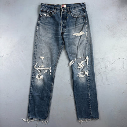 Levis 501 Vintage Y2K XX Straight Leg Jeans Rips Blue Med Wash 33x36 Act 31x31