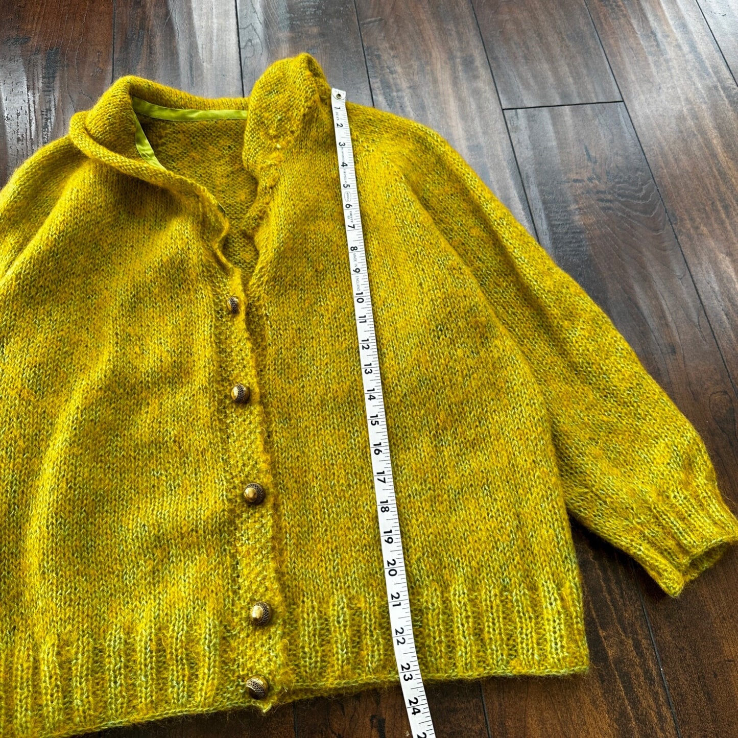 VTG 1960s Green Yellow Pukey Knit Cardigan Sweater Rockabilly 60s Wool Grunge