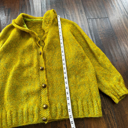 VTG 1960s Green Yellow Pukey Knit Cardigan Sweater Rockabilly 60s Wool Grunge