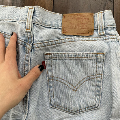 Vtg Levis 507 Superlow Slim Light Blue Jeans Womens Tag 5 X Capri 27x21 USA 90s