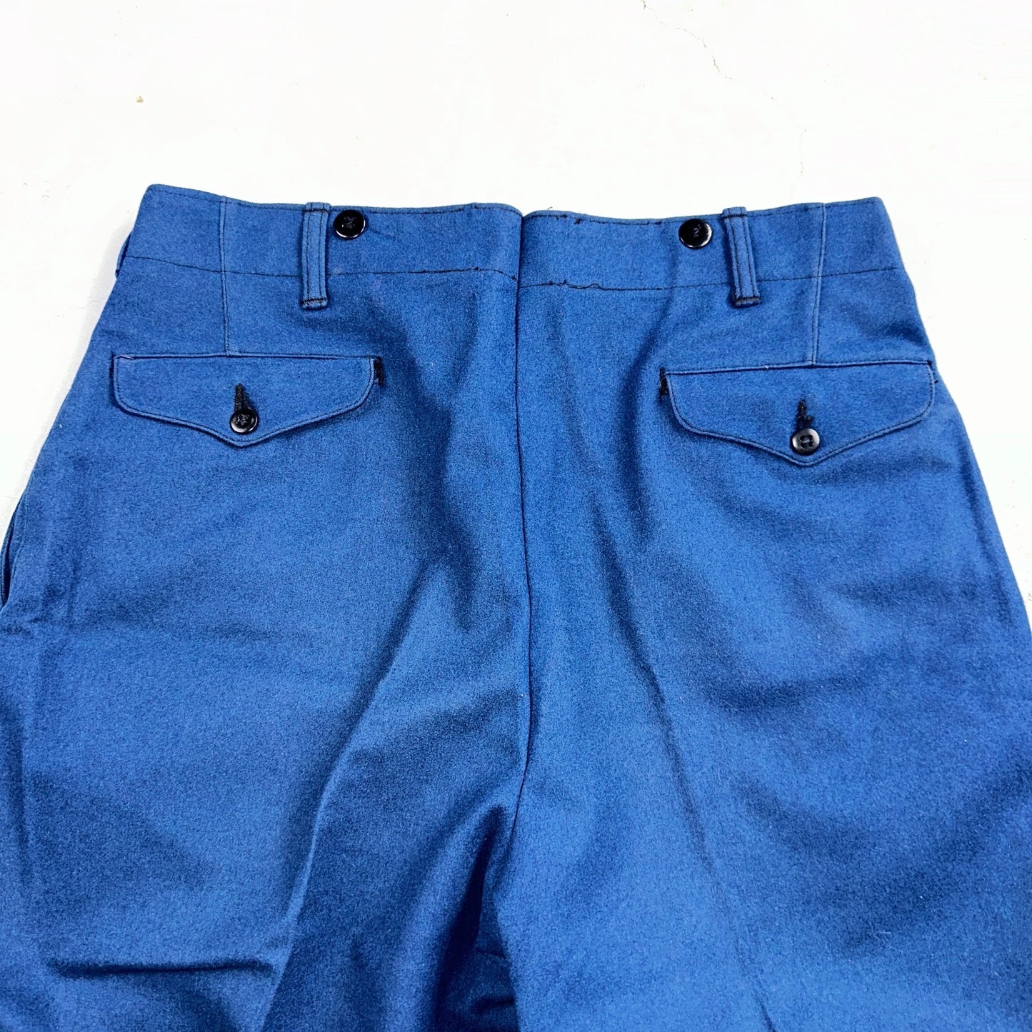 VTG Wool Trousers Pants Sz 31x31 1940s WWII Button Fly Wide Leg Dress Suit Blue