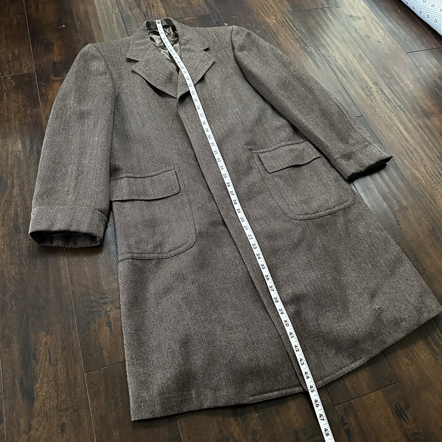 VTG 1960s Barron Anderson Herringbone Wool Overcoat USA Rockabilly 60s Lined