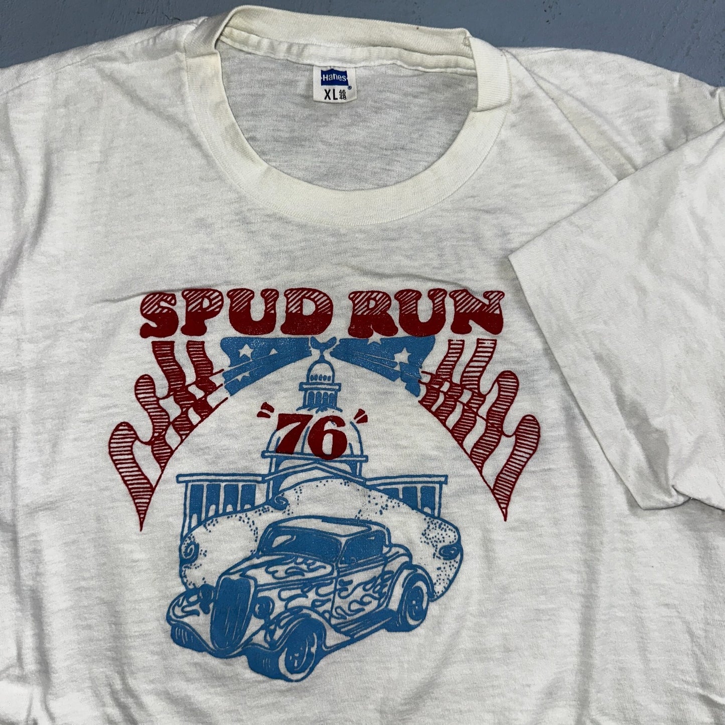 Spud Run USA 1970s VTG T Shirt 70s Rockabilly Hanes America Idaho Streetrod XL