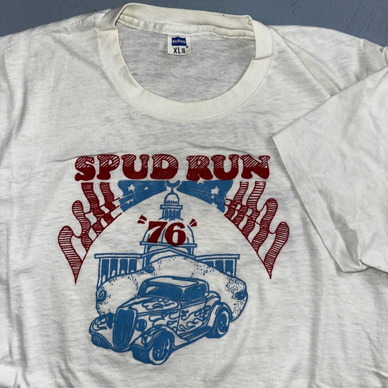 Spud Run USA 1970s VTG T Shirt 70s Rockabilly Hanes America Idaho Streetrod XL