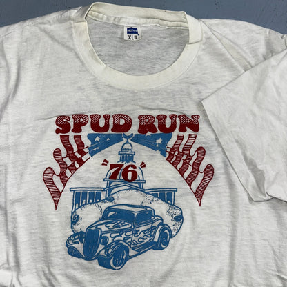Spud Run USA 1970s VTG T Shirt 70s Rockabilly Hanes America Idaho Streetrod XL