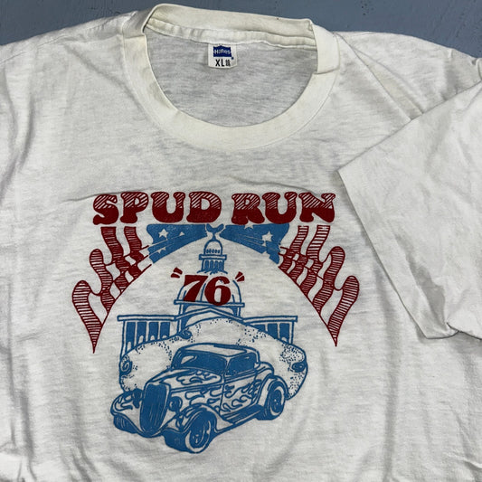 Spud Run USA 1970s VTG T Shirt 70s Rockabilly Hanes America Idaho Streetrod XL