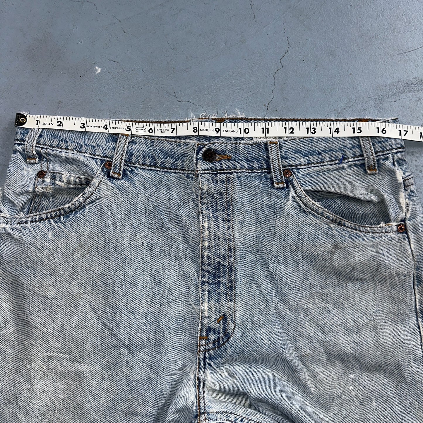 Levis 505 Vintage 90s Orange Tab Jeans 36x32 Thrashed Light Wash 501 Act 33x31