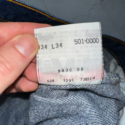 Levis 501 Vintage 90s USA XX Straight Leg Jeans Blue Dark Wash 34x34 Act 31x31