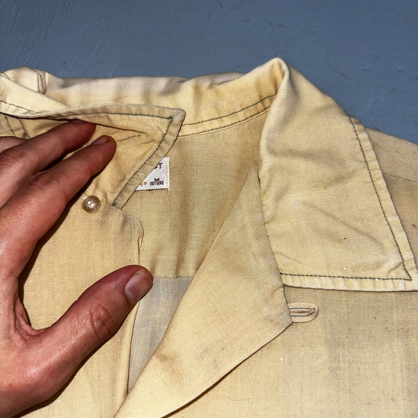 VTG 50s 60s Pennys Towncraft Paint Camp Loop Collar Shirt Rockabilly Button