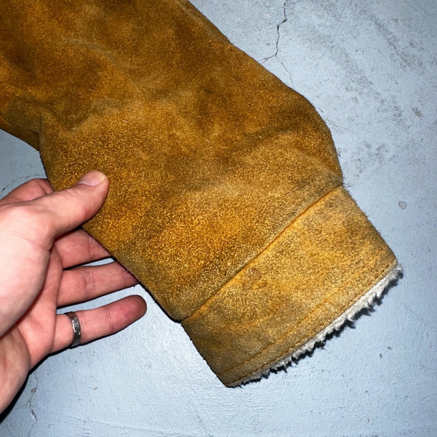 Vintage Suede Grande Bay Rancher Trucker Sherpa Lined Jacket Coat Men's 36