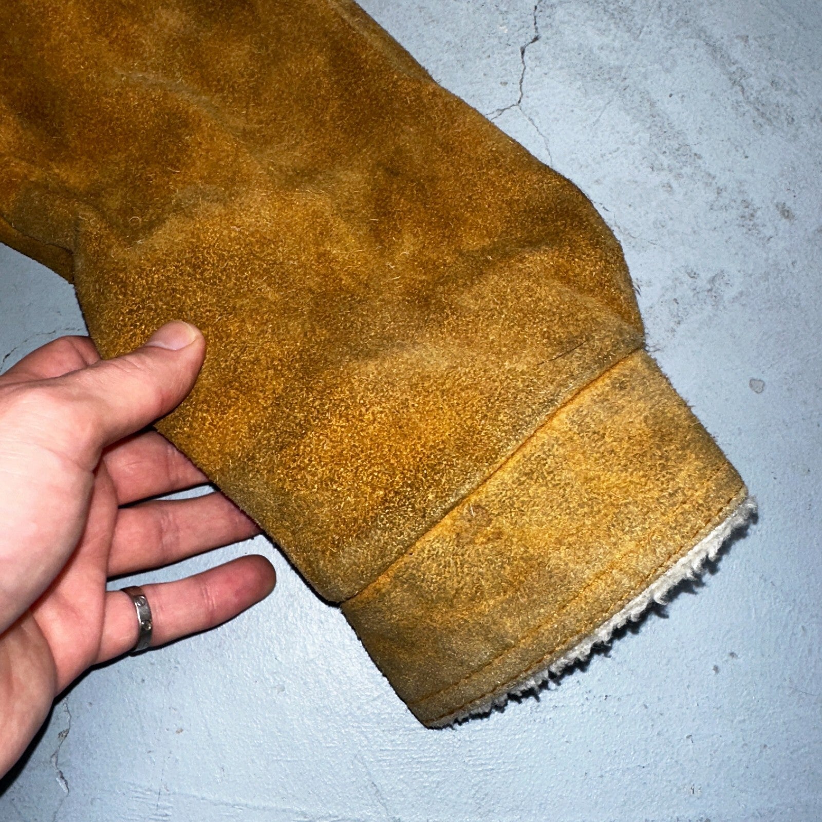 Vintage Suede Grande Bay Rancher Trucker Sherpa Lined Jacket Coat Men's 36