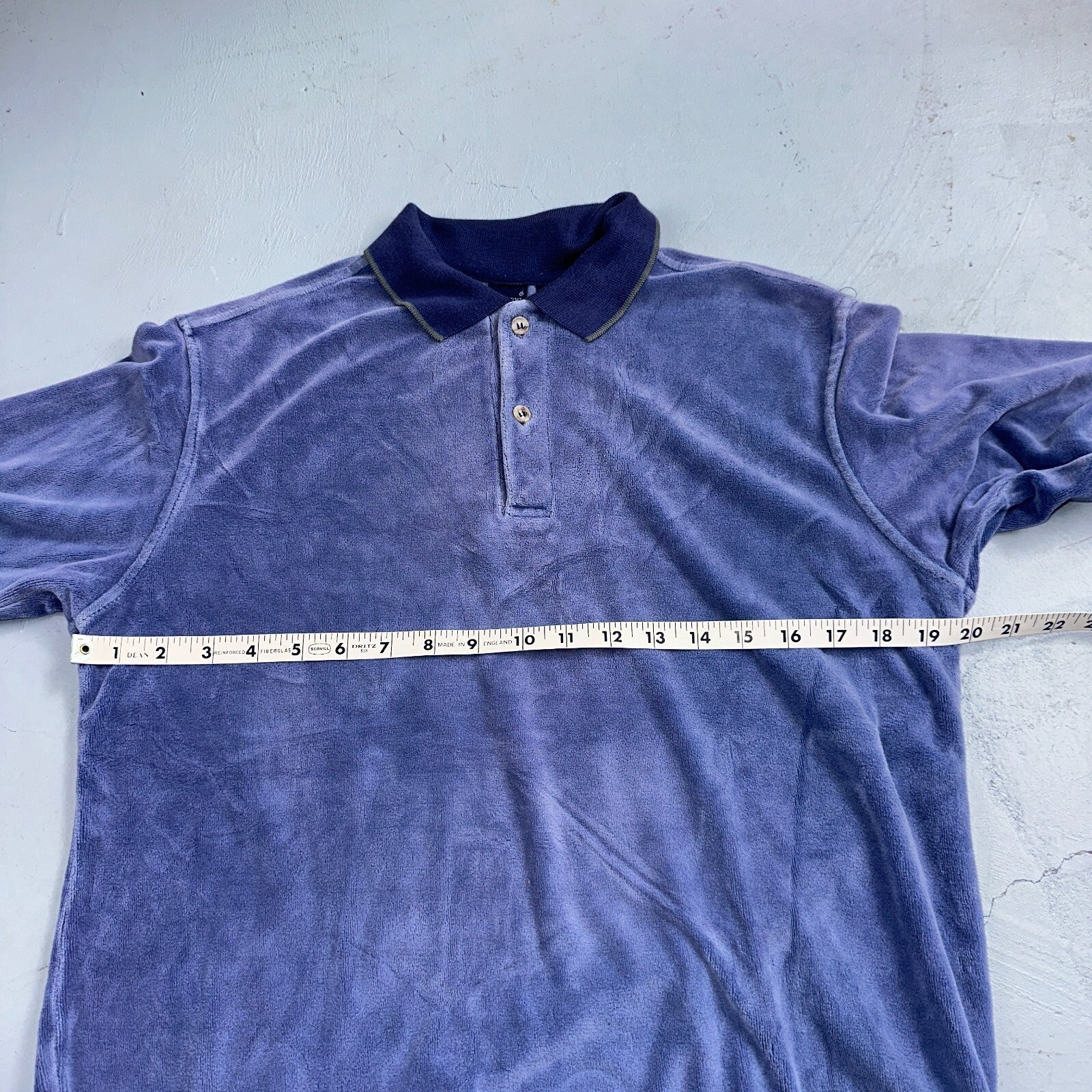 Velour Polo Shirt Hartog Marines Mens VTG 70s L USA Blue 1970s Rockabilly Worn