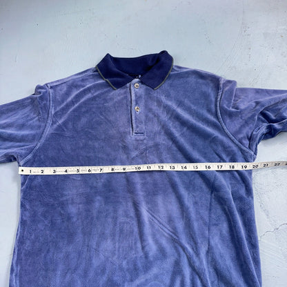 Velour Polo Shirt Hartog Marines Mens VTG 70s L USA Blue 1970s Rockabilly Worn