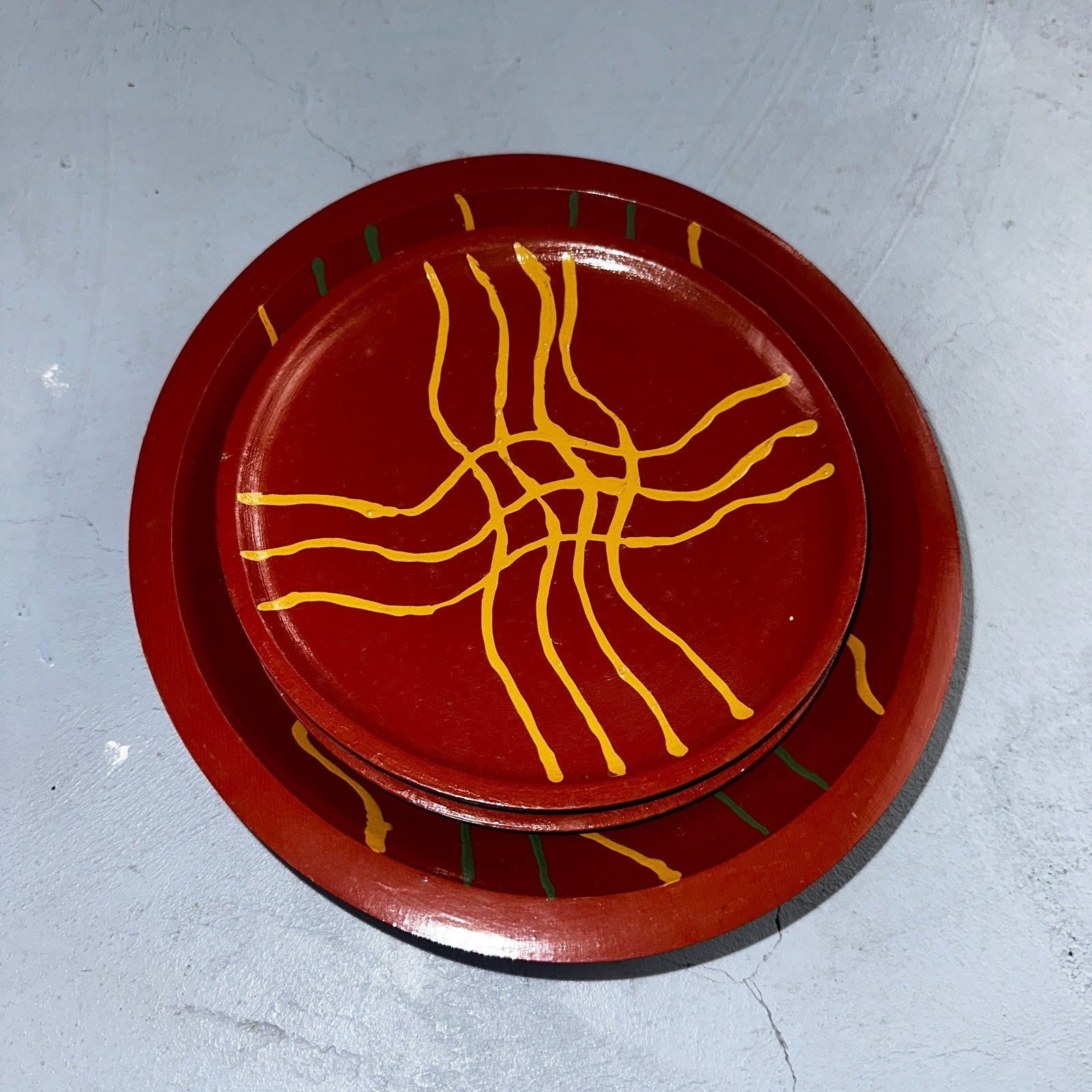 1993 Signed Studio Pottery Plate Bowl Set Cathy Maureen Aldrich Red Wood Art 90s