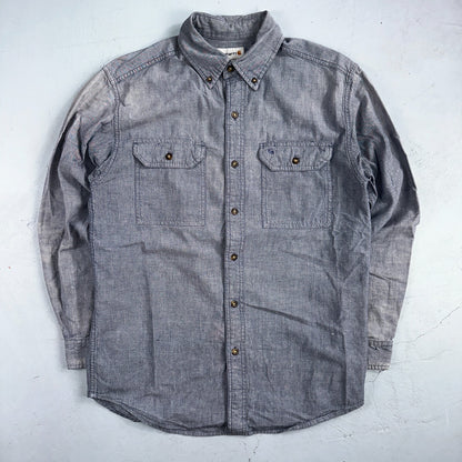 Carhartt Shirt Mens M Blue Chambray Relaxed Fit Button Up Work Adult Workwear