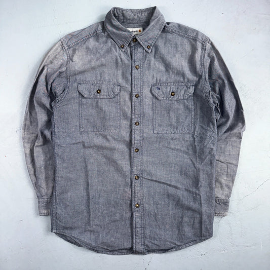 Carhartt Shirt Mens M Blue Chambray Relaxed Fit Button Up Work Adult Workwear