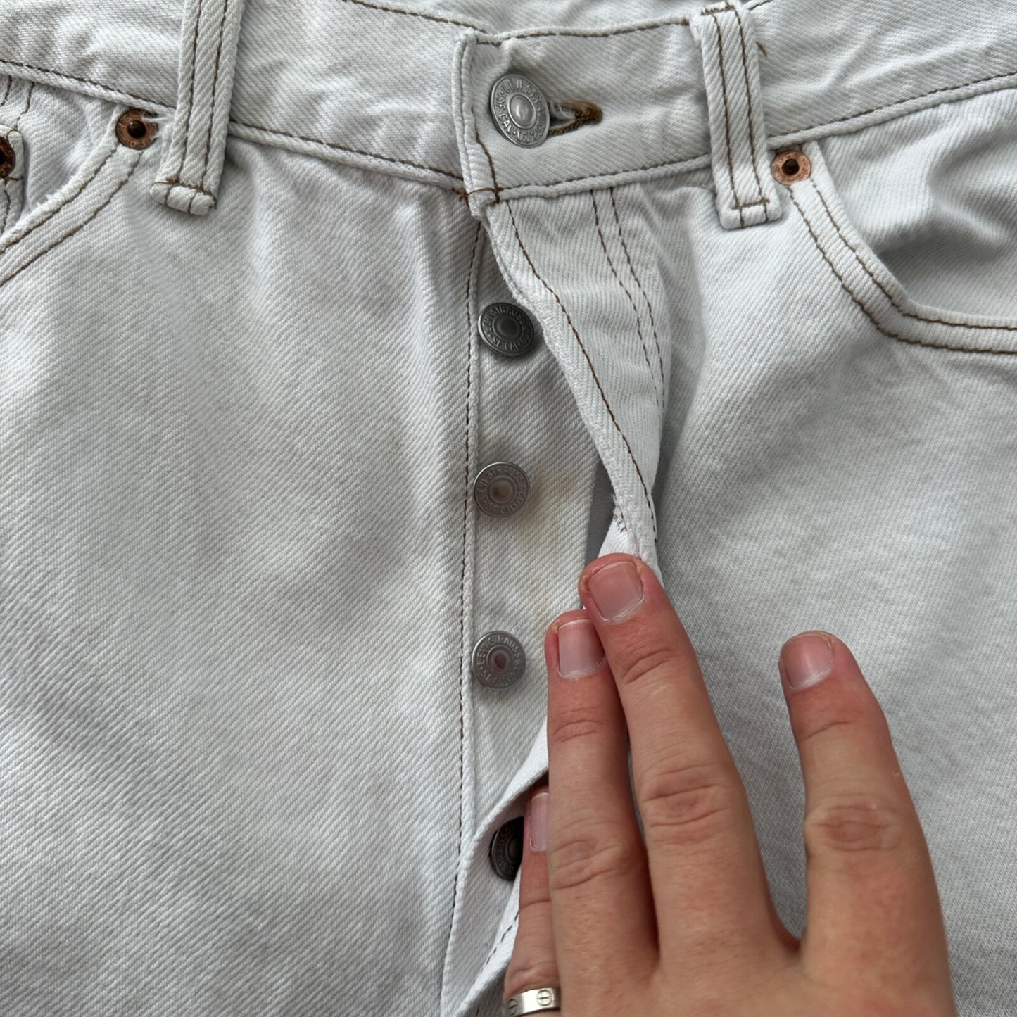 Vintage 90s Levis 501 USA 34x34 Tag Jeans 80s White Bleach Wash Act Worn 31x30