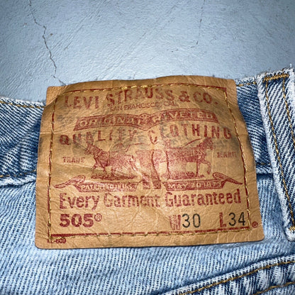 Levis 505 Vintage 90s Columbia Straight Leg Jeans Blue Light Wash 30x34 Ac 28x33