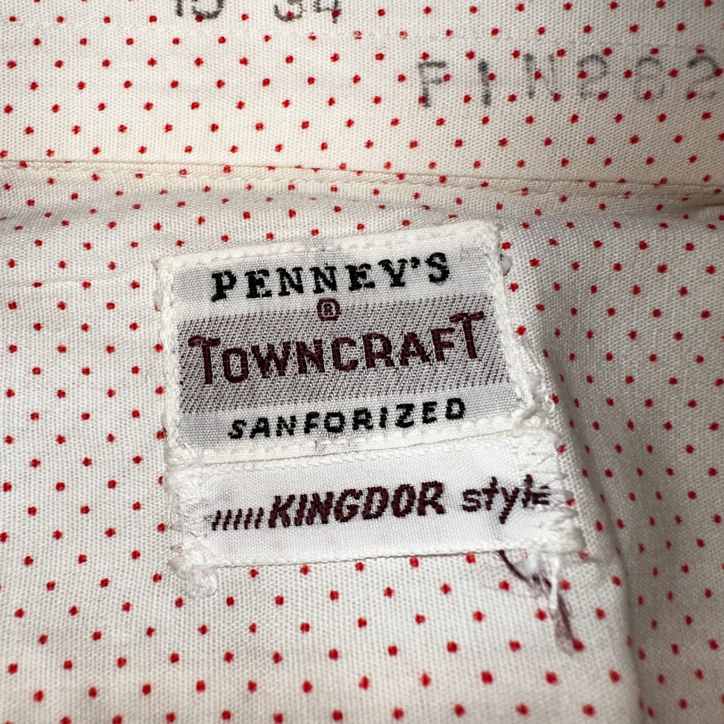 Vtg 40s 50s Penneys Towncraft Dress Shirt Mens 15 Red Polka Dot White Crisp