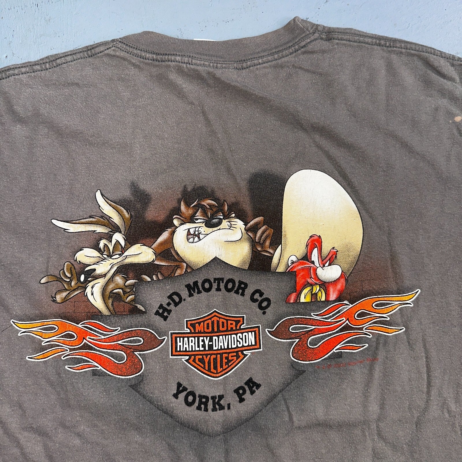 Harley Davidson Looney Tunes Y2K VTG T Shirt Biker York Pennsylvania 2000 Art