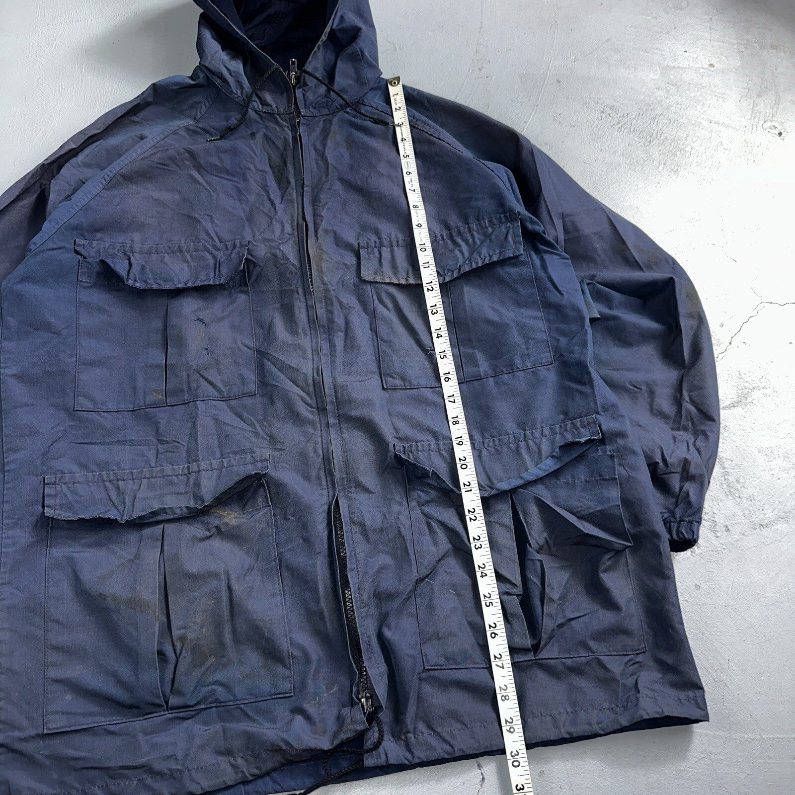 Eddie Bauer VTG Hooded Barn Jacket S Blue Cotton Chore Coat Track Hiking 90s