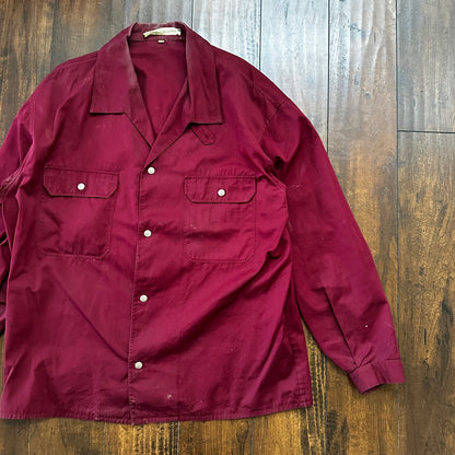 1960s 60s Jacket Shirt Bogner Germany Long Sleeve Button Snap Rockabilly Maroon