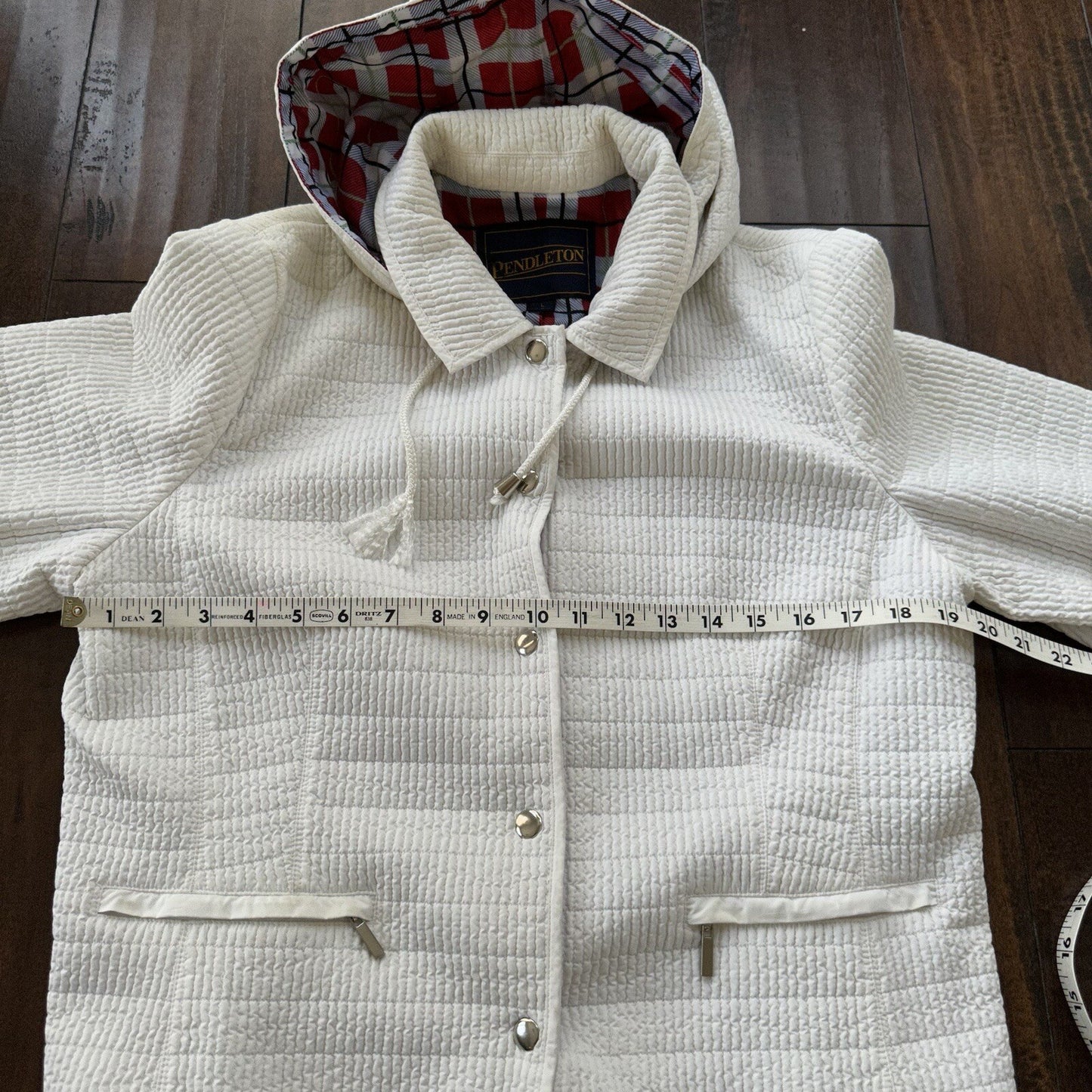 PENDLETON White Button Front Hooded Jacket Coat Size L Womens Warm Winter Vtg