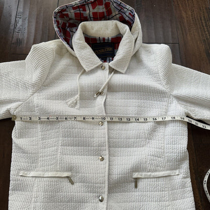 PENDLETON White Button Front Hooded Jacket Coat Size L Womens Warm Winter Vtg