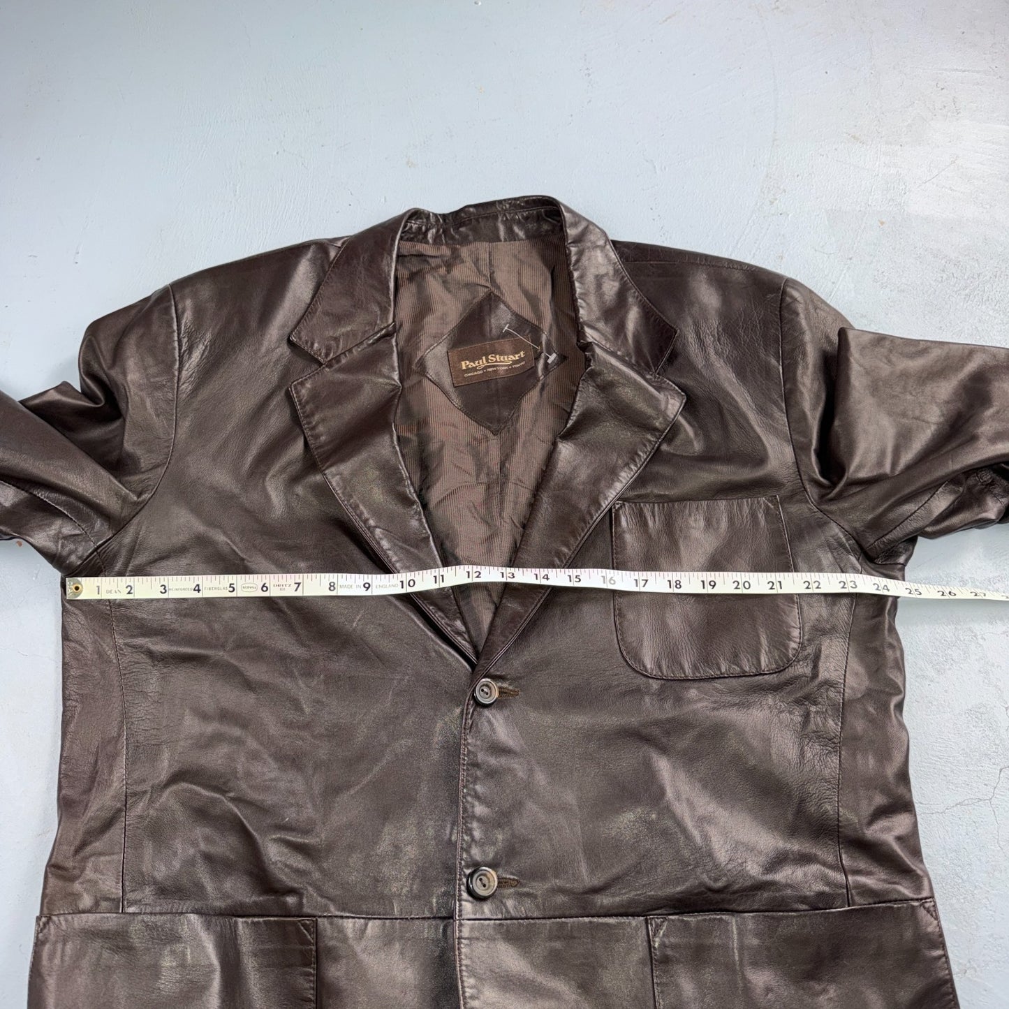 Paul Stuart Mens Vintage Brown Leather Jacket XL Chore Coat Pockets EUC Blazer