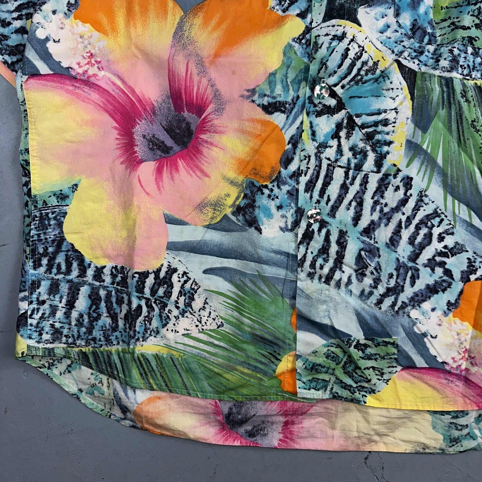 Vintage Jams World Tropicana Floral Men's Hawaiian Button Large Shirt USA Made