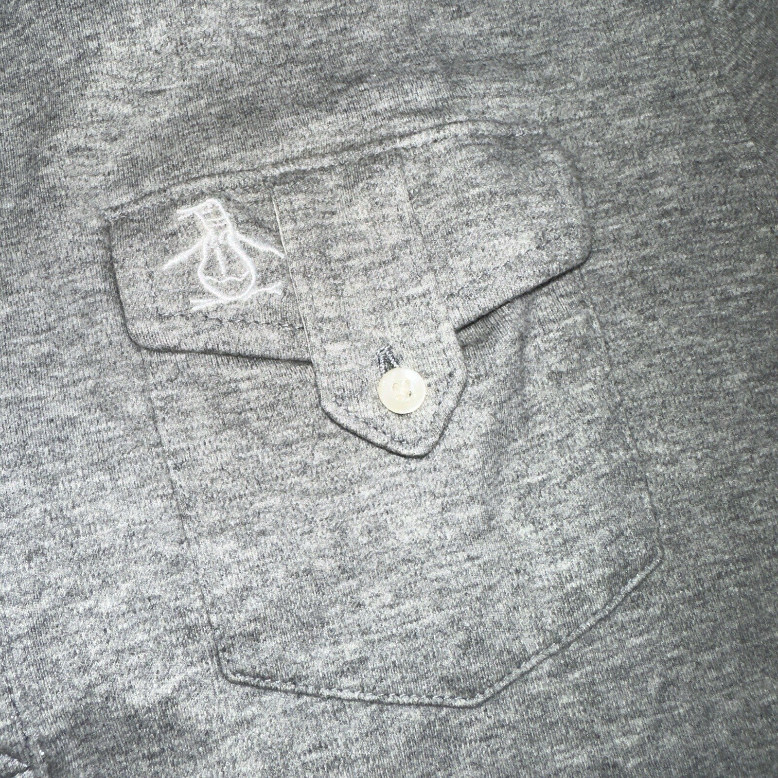 Penguin Polo Shirt Mens M Gray Short Sleeve Classic Fit Button Pocket