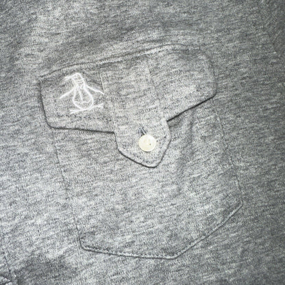 Penguin Polo Shirt Mens M Gray Short Sleeve Classic Fit Button Pocket