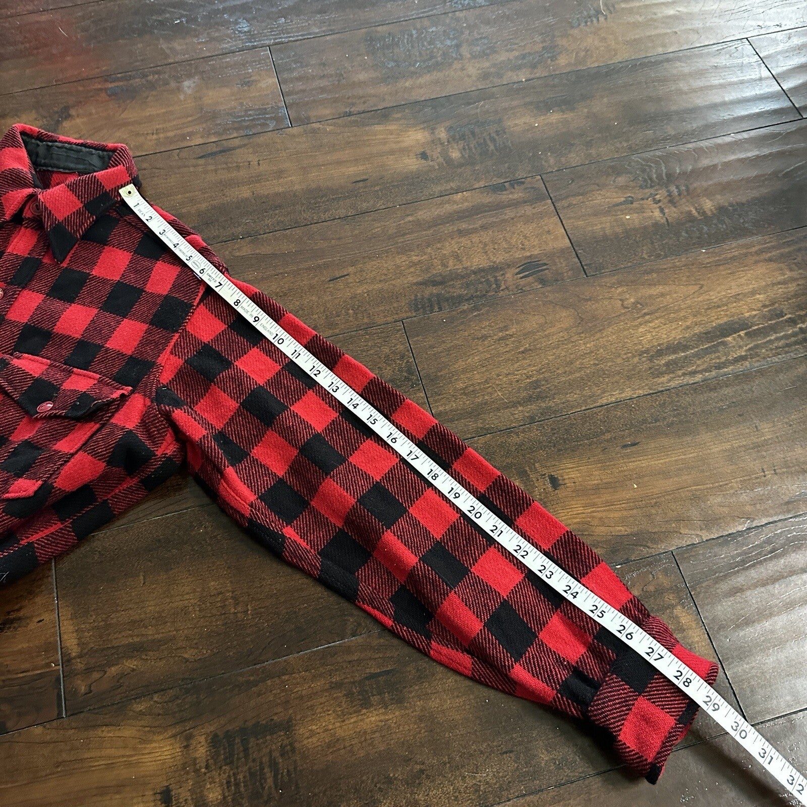 1950's vtg Buffalo Plaid Flannel L/S Jac Over Shirt Med Red Black 50s 60s Worn
